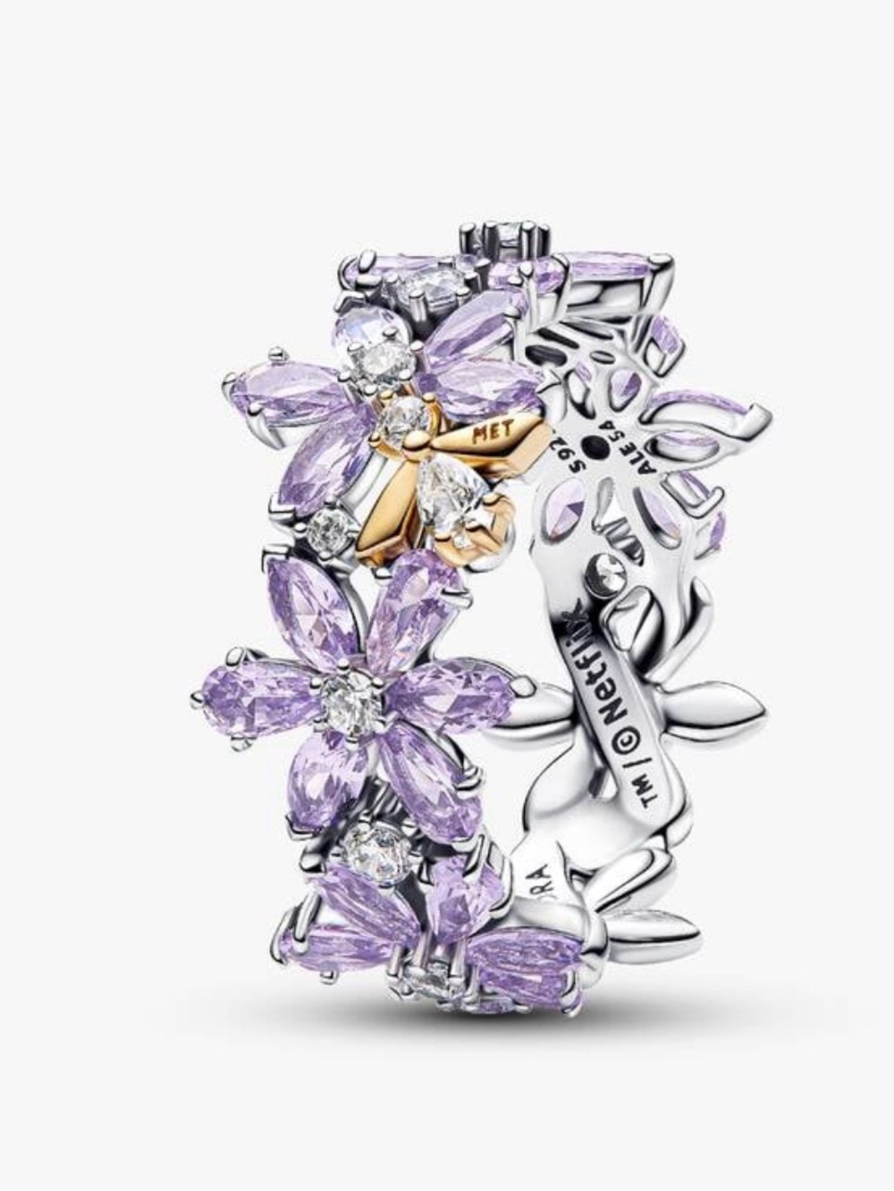 Pandora Purple Floral Ring with Gold Accent